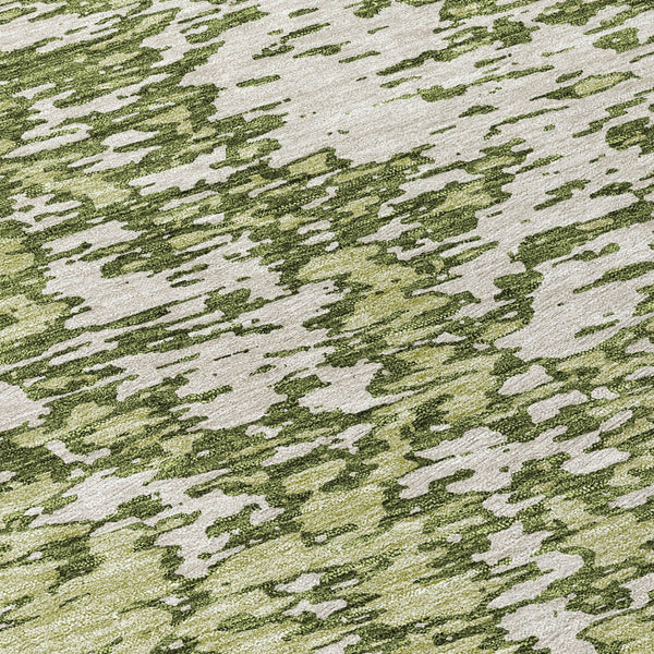 Homeroots 3' Abstract Washable Area Rug - Durable Indoor Outdoor Rectangle Rug For Stylish Spaces Olive Green Polyester 612763