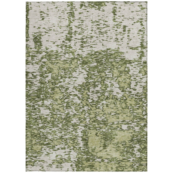 Homeroots 3' Abstract Washable Area Rug - Durable Indoor Outdoor Rectangle Rug For Stylish Spaces Olive Green Polyester 612764