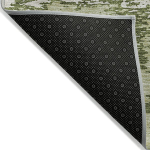 Homeroots 3' Abstract Washable Area Rug - Durable Indoor Outdoor Rectangle Rug For Stylish Spaces Olive Green Polyester 612764