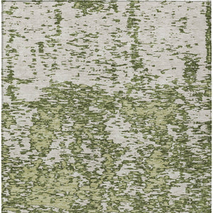 Homeroots 3' Abstract Washable Area Rug - Durable Indoor Outdoor Rectangle Rug For Stylish Spaces Olive Green Polyester 612765