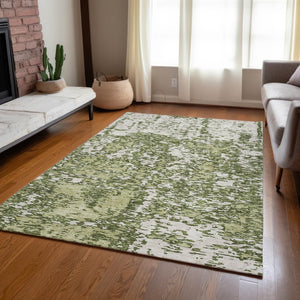 Homeroots 3' Abstract Washable Area Rug - Durable Indoor Outdoor Rectangle Rug For Stylish Spaces Olive Green Polyester 612765