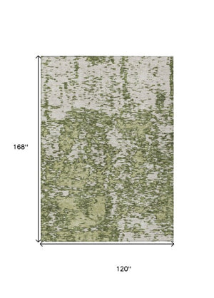 Homeroots 3' Abstract Washable Area Rug - Durable Indoor Outdoor Rectangle Rug For Stylish Spaces Olive Green Polyester 612766