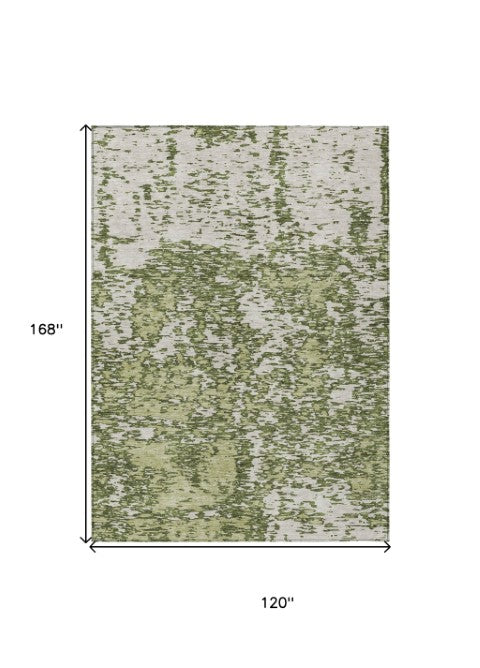 Homeroots 3' Abstract Washable Area Rug - Durable Indoor Outdoor Rectangle Rug For Stylish Spaces Olive Green Polyester 612766