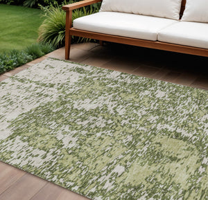 Homeroots 3' Abstract Washable Area Rug - Durable Indoor Outdoor Rectangle Rug For Stylish Spaces Olive Green Polyester 612766