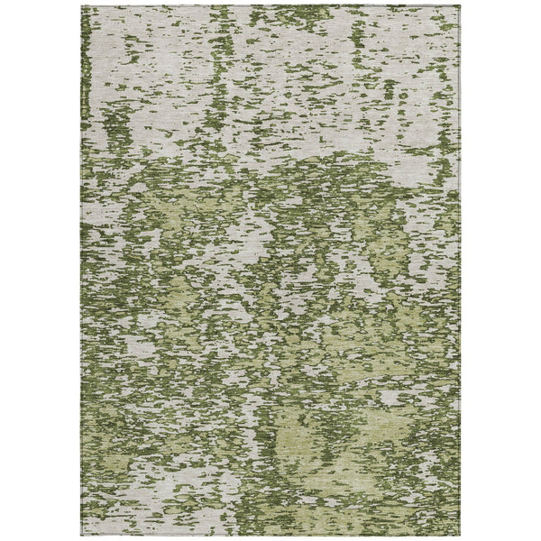 Homeroots 3' Abstract Washable Area Rug - Durable Indoor Outdoor Rectangle Rug For Stylish Spaces Olive Green Polyester 612766