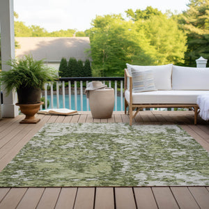 Homeroots 3' Abstract Washable Area Rug - Durable Indoor Outdoor Rectangle Rug For Stylish Spaces Olive Green Polyester 612766