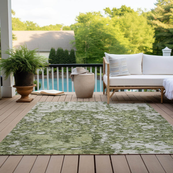 Homeroots 3' Abstract Washable Area Rug - Durable Indoor Outdoor Rectangle Rug For Stylish Spaces Olive Green Polyester 612766