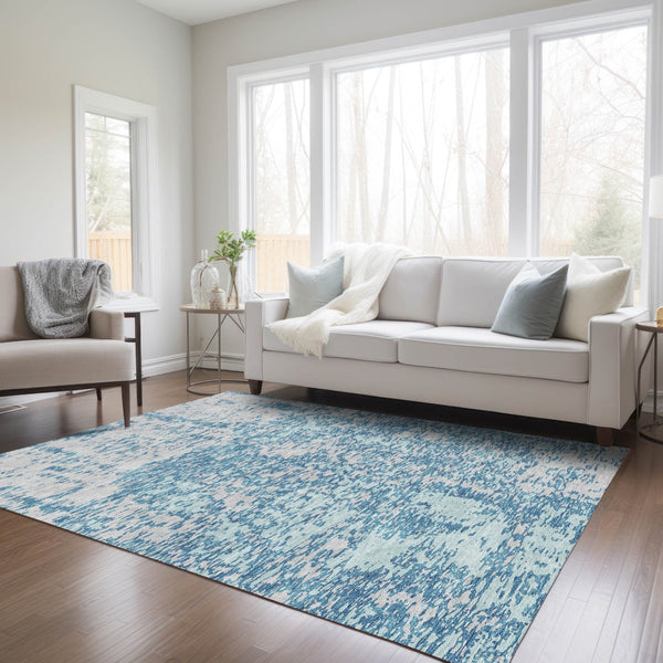 Homeroots 3' Abstract Washable Area Rug - Durable Indoor Outdoor Rectangle Rug For Stylish Spaces Teal Blue Polyester 612767