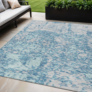 Homeroots 3' Abstract Washable Area Rug - Durable Indoor Outdoor Rectangle Rug For Stylish Spaces Teal Blue Polyester 612768