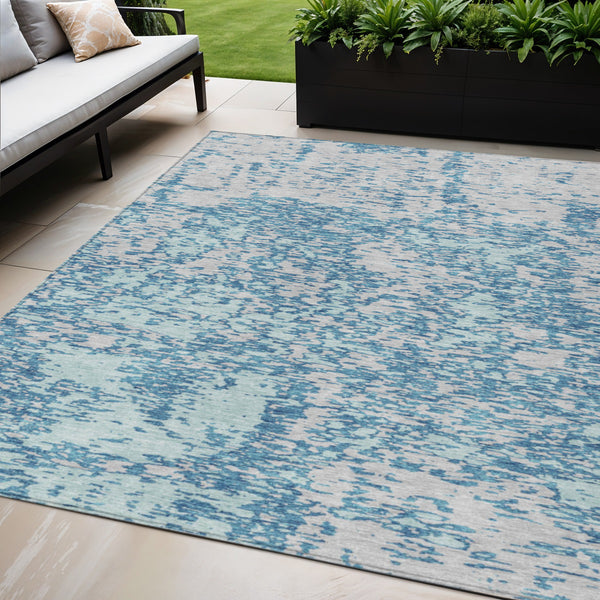 Homeroots 3' Abstract Washable Area Rug - Durable Indoor Outdoor Rectangle Rug For Stylish Spaces Teal Blue Polyester 612768