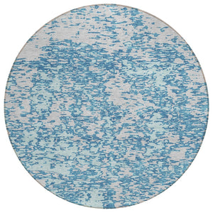 HomeRoots 5' Teal Blue and Ivory Abstract Area Rug - Stylish, Washable Indoor/Outdoor Décor for Any Space 8' Round 612769
