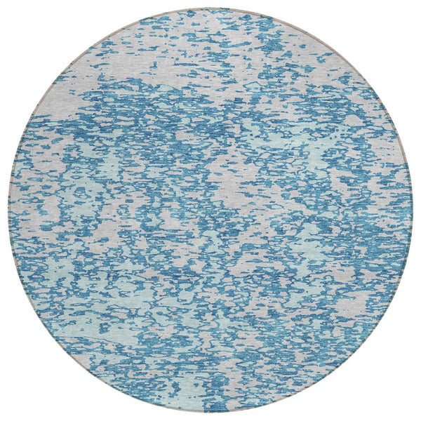 HomeRoots 5' Teal Blue and Ivory Abstract Area Rug - Stylish, Washable Indoor/Outdoor Décor for Any Space 8' Round 612769