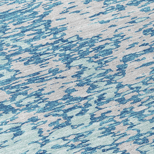 Homeroots 3' Abstract Washable Area Rug - Durable Indoor Outdoor Rectangle Rug For Stylish Spaces Teal Blue Polyester 612769