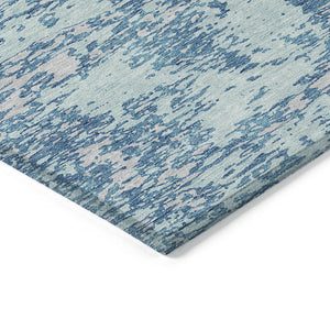 Homeroots 3' Abstract Washable Area Rug - Durable Indoor Outdoor Rectangle Rug For Stylish Spaces Teal Blue Polyester 612770