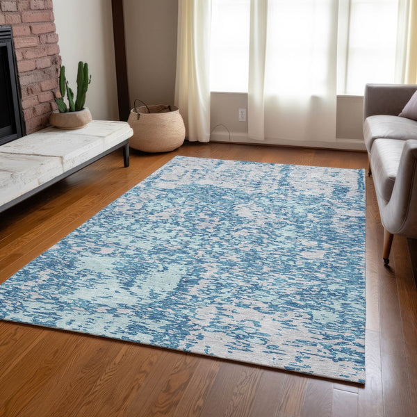 Homeroots 3' Abstract Washable Area Rug - Durable Indoor Outdoor Rectangle Rug For Stylish Spaces Teal Blue Polyester 612770