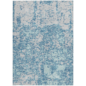 Homeroots 3' Abstract Washable Area Rug - Durable Indoor Outdoor Rectangle Rug For Stylish Spaces Teal Blue Polyester 612771
