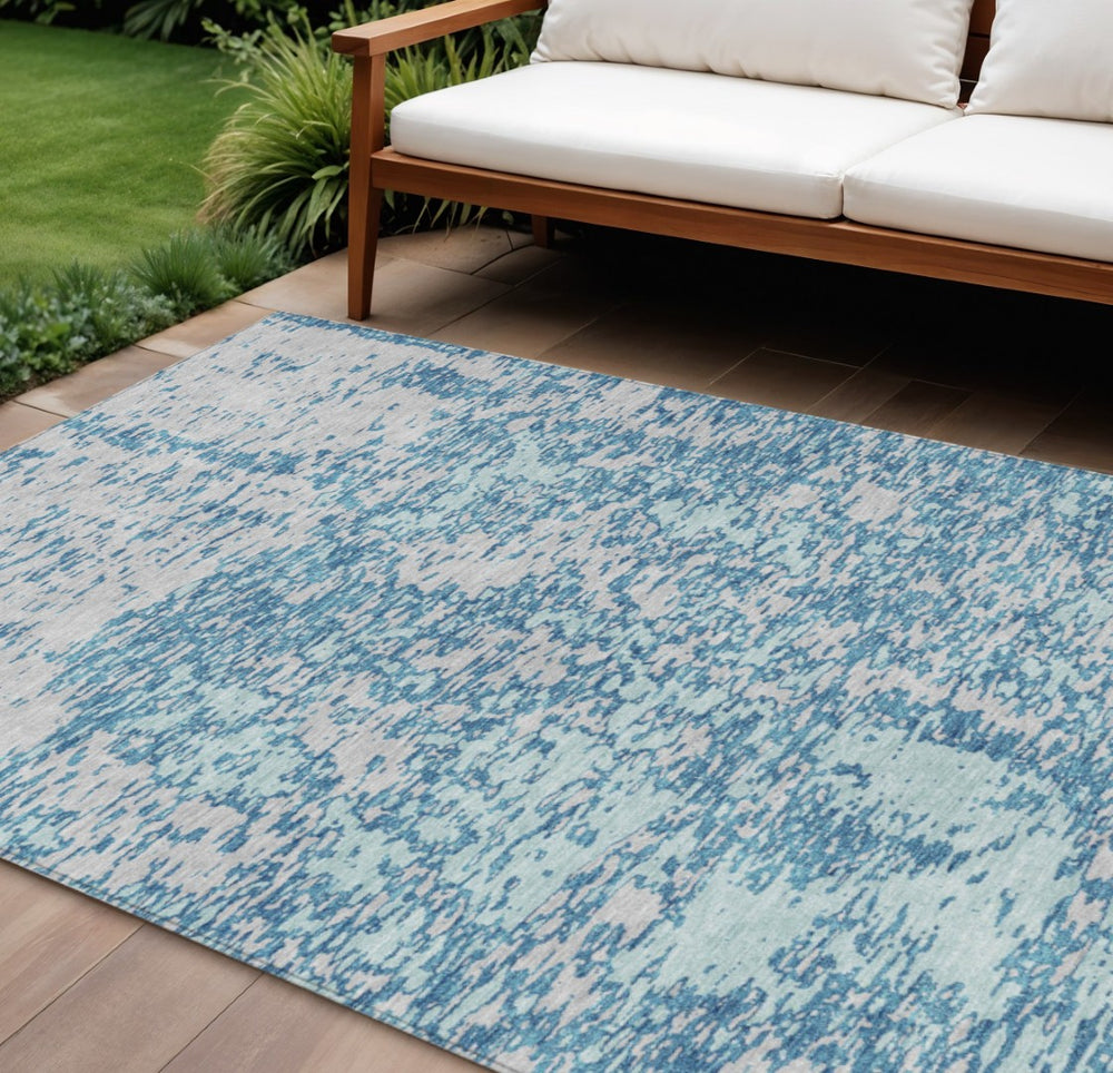 HomeRoots 9' X 12' Teal Blue & Ivory Abstract Area Rug - Durable, Washable, Indoor/Outdoor, Modern Design! 612771