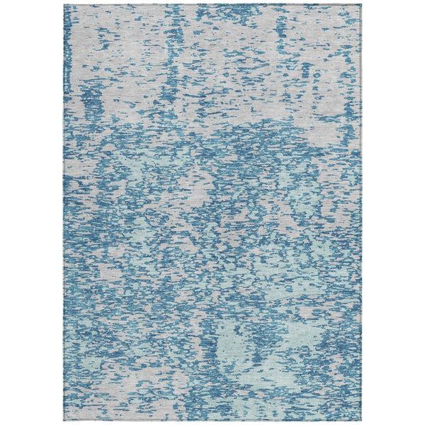 Homeroots 3' Abstract Washable Area Rug - Durable Indoor Outdoor Rectangle Rug For Stylish Spaces Teal Blue Polyester 612772