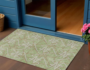Homeroots 3' Stylish Geometric Washable Area Rug For Indoor And Outdoor Spaces - Durable & Easy To Clean! Sage Polyester 612773