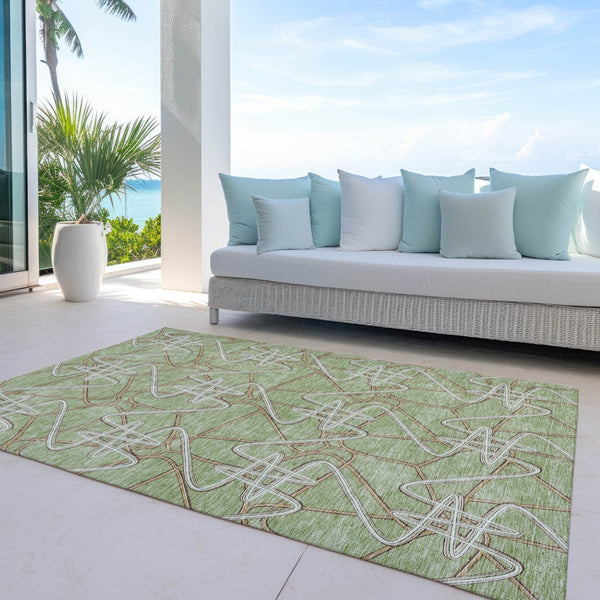 Homeroots 3' Stylish Geometric Washable Area Rug For Indoor And Outdoor Spaces - Durable & Easy To Clean! Sage Polyester 612773