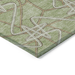 Homeroots 3' Stylish Geometric Washable Area Rug For Indoor And Outdoor Spaces - Durable & Easy To Clean! Sage Polyester 612773