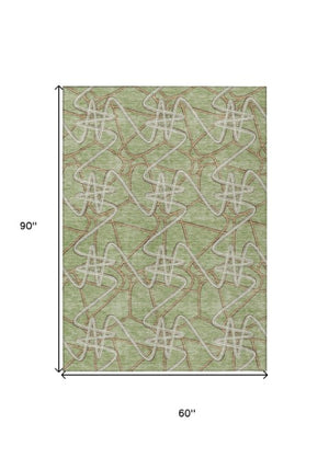 Homeroots 3' Stylish Geometric Washable Area Rug For Indoor And Outdoor Spaces - Durable & Easy To Clean! Sage Polyester 612774