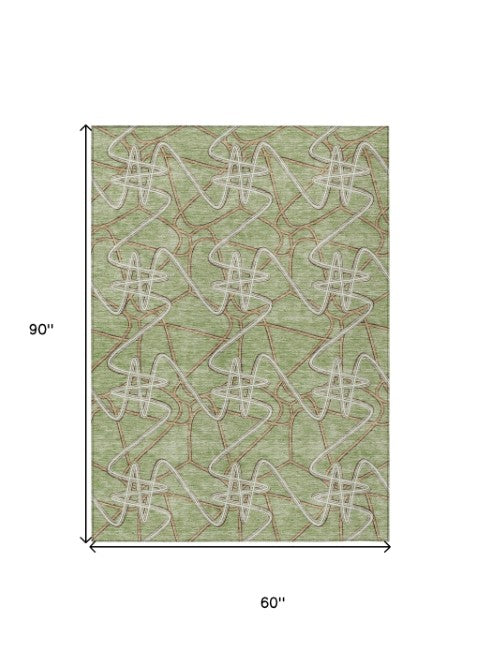 Homeroots 3' Stylish Geometric Washable Area Rug For Indoor And Outdoor Spaces - Durable & Easy To Clean! Sage Polyester 612774