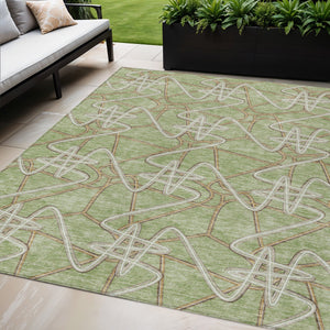 Homeroots 3' Stylish Geometric Washable Area Rug For Indoor And Outdoor Spaces - Durable & Easy To Clean! Sage Polyester 612774