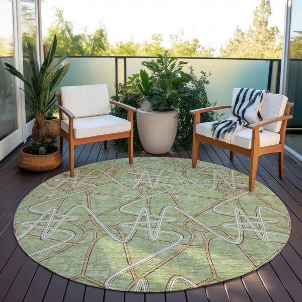 Homeroots 3' Stylish Geometric Washable Area Rug For Indoor And Outdoor Spaces - Durable & Easy To Clean! Sage Polyester 612775