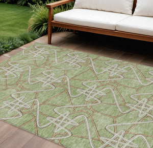 Homeroots 3' Stylish Geometric Washable Area Rug For Indoor And Outdoor Spaces - Durable & Easy To Clean! Sage Polyester 612776
