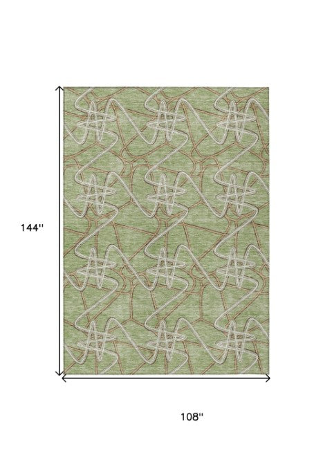 Homeroots 3' Stylish Geometric Washable Area Rug For Indoor And Outdoor Spaces - Durable & Easy To Clean! Sage Polyester 612777