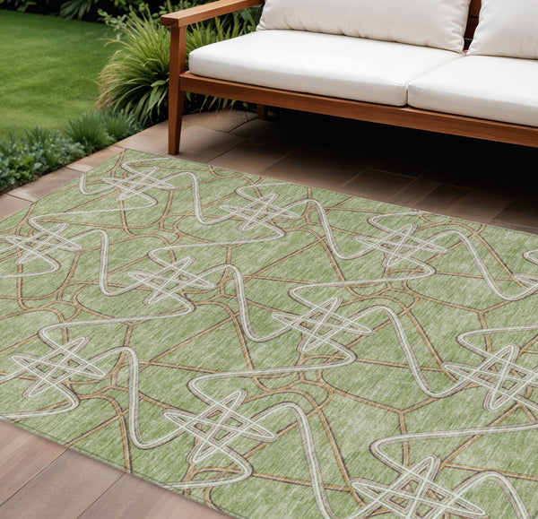 Homeroots 3' Stylish Geometric Washable Area Rug For Indoor And Outdoor Spaces - Durable & Easy To Clean! Sage Polyester 612777