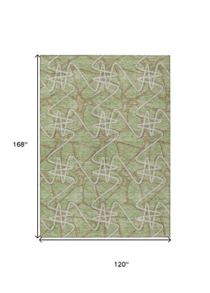 Homeroots 3' Stylish Geometric Washable Area Rug For Indoor And Outdoor Spaces - Durable & Easy To Clean! Sage Polyester 612778