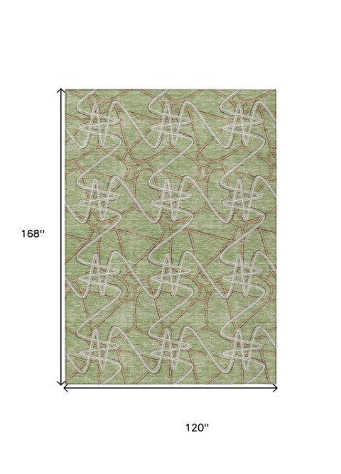 Homeroots 3' Stylish Geometric Washable Area Rug For Indoor And Outdoor Spaces - Durable & Easy To Clean! Sage Polyester 612778