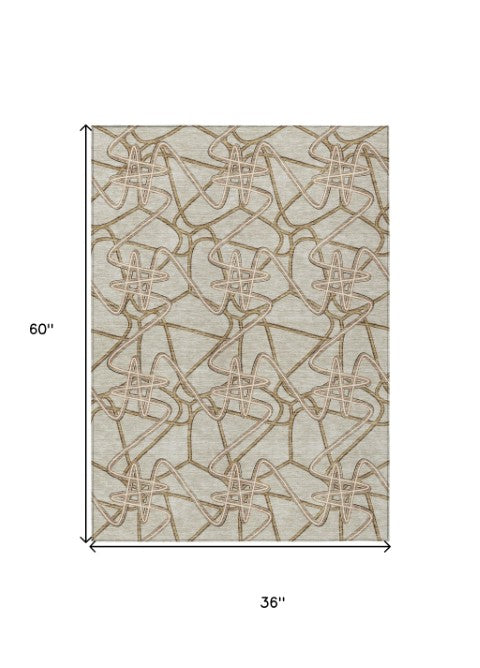 Homeroots 3' Stylish Geometric Washable Area Rug For Indoor And Outdoor Spaces - Durable & Easy To Clean! Beige Polyester 612779