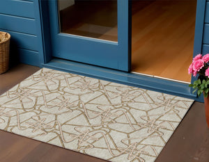 Homeroots 3' Stylish Geometric Washable Area Rug For Indoor And Outdoor Spaces - Durable & Easy To Clean! Beige Polyester 612779
