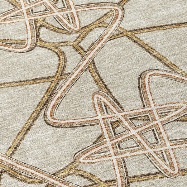 Homeroots 3' Stylish Geometric Washable Area Rug For Indoor And Outdoor Spaces - Durable & Easy To Clean! Beige Polyester 612779