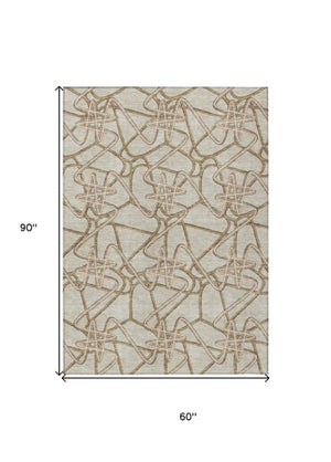 Homeroots 3' Stylish Geometric Washable Area Rug For Indoor And Outdoor Spaces - Durable & Easy To Clean! Beige Polyester 612780