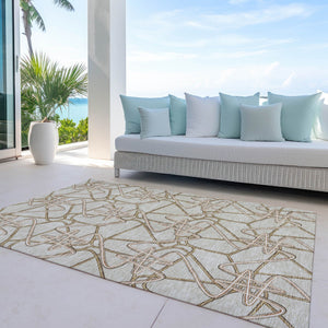 Homeroots 3' Stylish Geometric Washable Area Rug For Indoor And Outdoor Spaces - Durable & Easy To Clean! Beige Polyester 612780