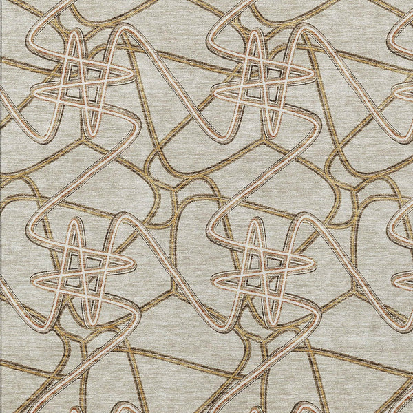 Homeroots 3' Stylish Geometric Washable Area Rug For Indoor And Outdoor Spaces - Durable & Easy To Clean! Beige Polyester 612780