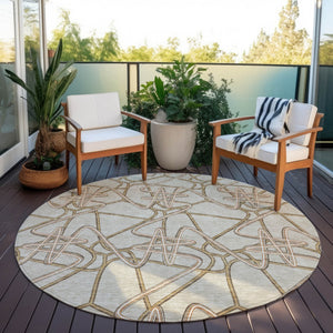 Homeroots 3' Stylish Geometric Washable Area Rug For Indoor And Outdoor Spaces - Durable & Easy To Clean! Beige Polyester 612781