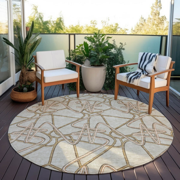 Homeroots 3' Stylish Geometric Washable Area Rug For Indoor And Outdoor Spaces - Durable & Easy To Clean! Beige Polyester 612781