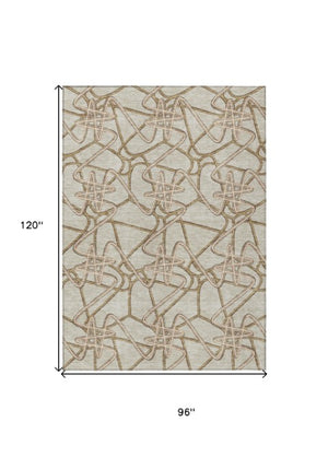 Homeroots 3' Stylish Geometric Washable Area Rug For Indoor And Outdoor Spaces - Durable & Easy To Clean! Beige Polyester 612782