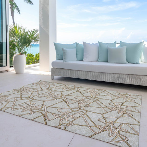 Homeroots 3' Stylish Geometric Washable Area Rug For Indoor And Outdoor Spaces - Durable & Easy To Clean! Beige Polyester 612782