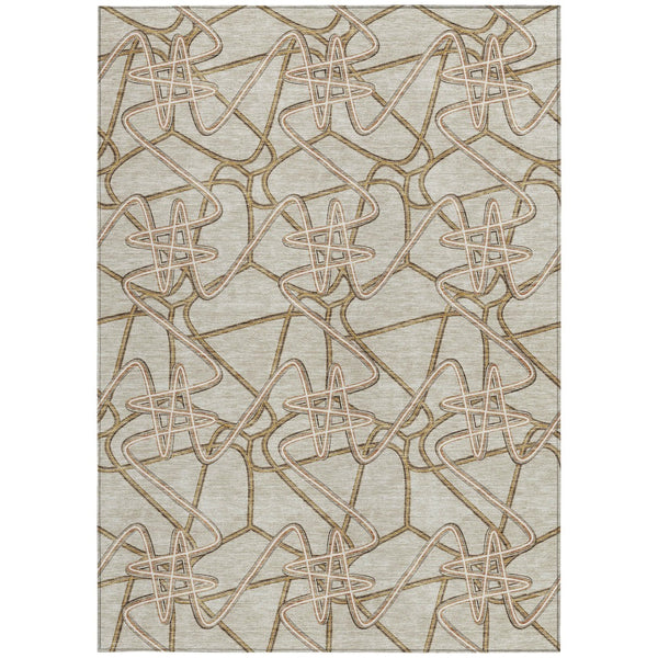 Homeroots 3' Stylish Geometric Washable Area Rug For Indoor And Outdoor Spaces - Durable & Easy To Clean! Beige Polyester 612782