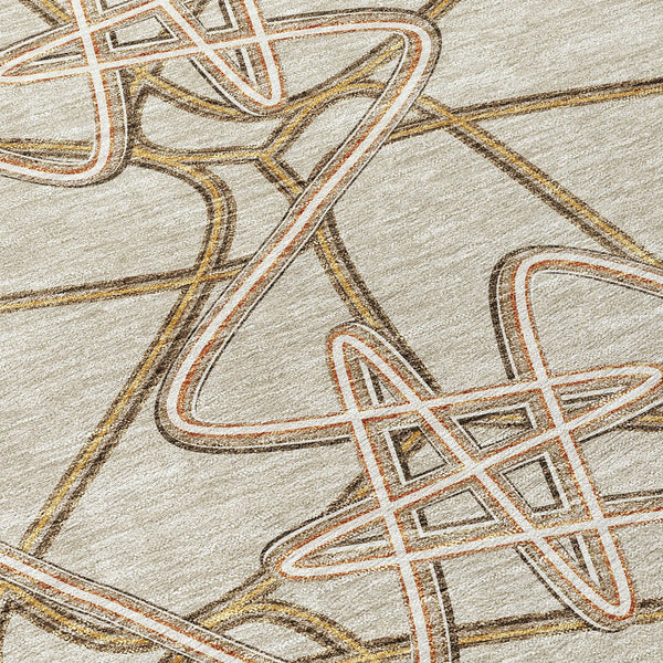 Homeroots 3' Stylish Geometric Washable Area Rug For Indoor And Outdoor Spaces - Durable & Easy To Clean! Beige Polyester 612782