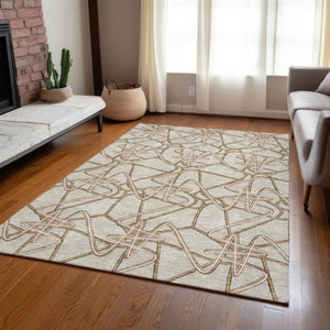 Homeroots 3' Stylish Geometric Washable Area Rug For Indoor And Outdoor Spaces - Durable & Easy To Clean! Beige Polyester 612782