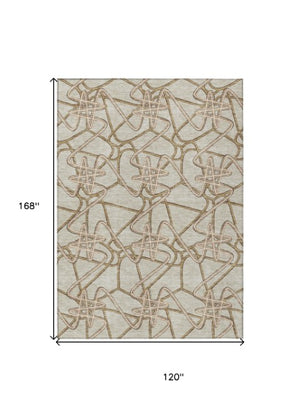 Homeroots 3' Stylish Geometric Washable Area Rug For Indoor And Outdoor Spaces - Durable & Easy To Clean! Beige Polyester 612784
