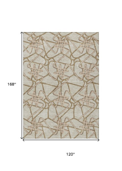 Homeroots 3' Stylish Geometric Washable Area Rug For Indoor And Outdoor Spaces - Durable & Easy To Clean! Beige Polyester 612784