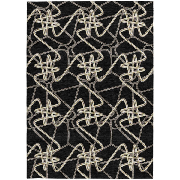 Homeroots 3' Stylish Geometric Washable Area Rug For Indoor And Outdoor Spaces - Durable & Easy To Clean! Black Polyester 612786